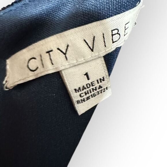 City Vibe Blue Burnout Velvet Mini Dress Sz 1 Long Sleeve Fit & Flare Boho Roman - Picture 7 of 8